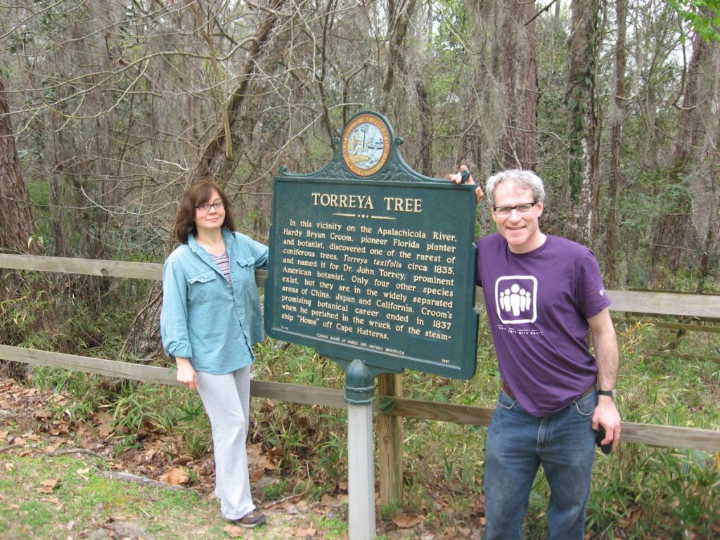 Isabelle Dijols and Sean Solomon visit the Torreya tree, Torreya State Park, near Bristol Florida in the central panhandle 