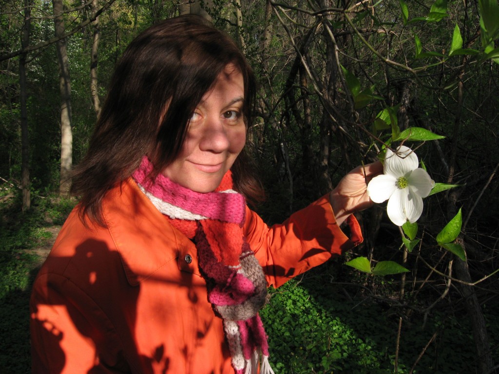 Isabelle with Dogwood bloom, West Fairmount Park, Philadelphia
