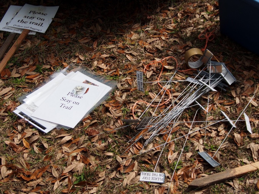 Trail signs made by Wolf Creek Trout Lily Preserve Volunteers 