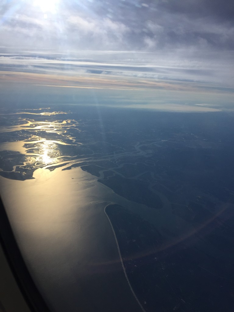 Sunset seen from the air over the Outer Banks, North Carolina