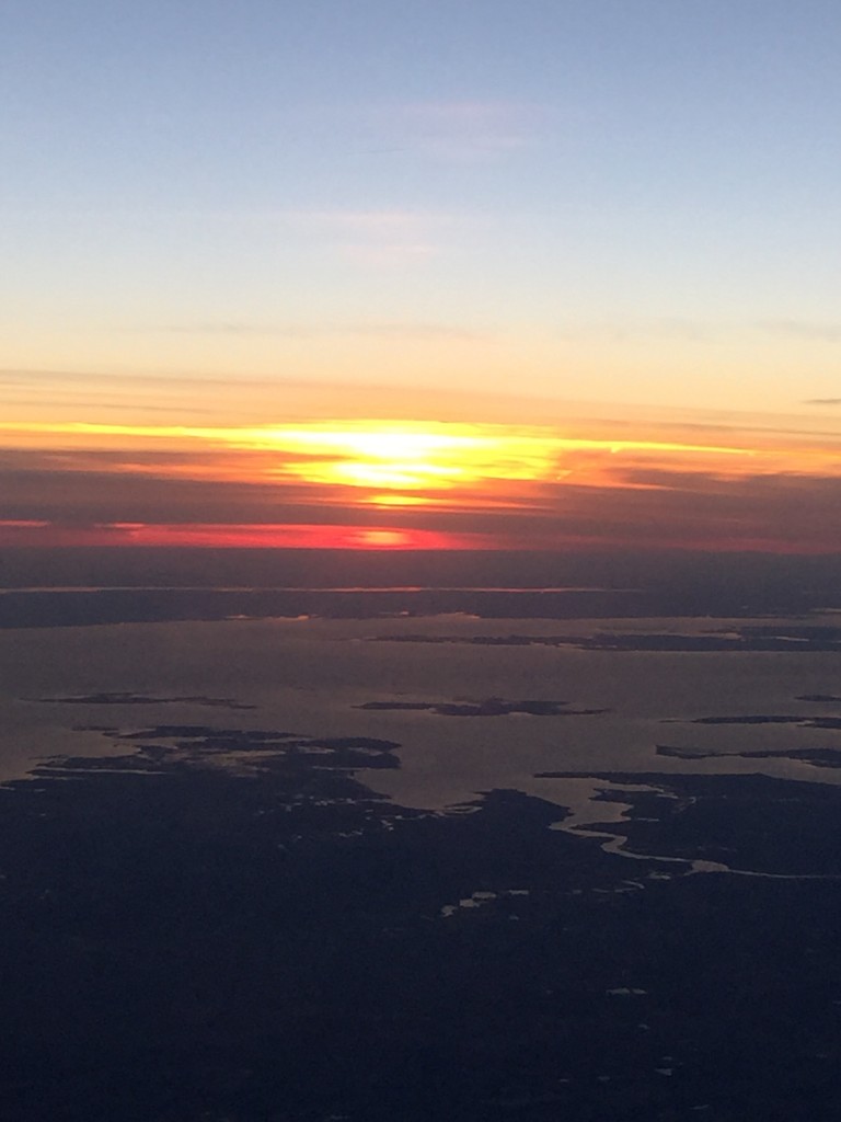 Sunset over the Chesapeake Bay from a commercial jet